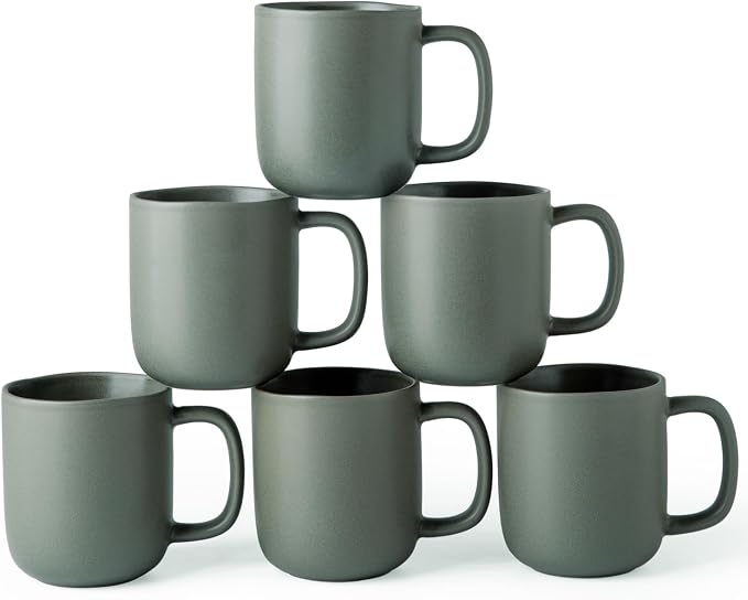 AmorArc 14oz Coffee Mugs Set of 6, Ceramic Coffee Mugs with Large Handle & Wavy Rim for Latte/Hot Cocoa/Tea, Stylish Coffee Mugs for Men Women. Oven,Dishwasher&Microwave Safe, Reactive Glaze by AmorArc