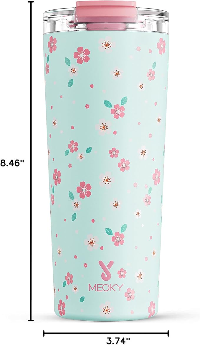Meoky 24 oz Insulated Travel Coffee Mug: Leak Proof Lid, Mint Petal | Stainless Steel Coffee Tumbler, Keeps Hot for 8 Hours or Cold for 24 Hours, Fits in Car Cup Holder, BPA Free - Image 3