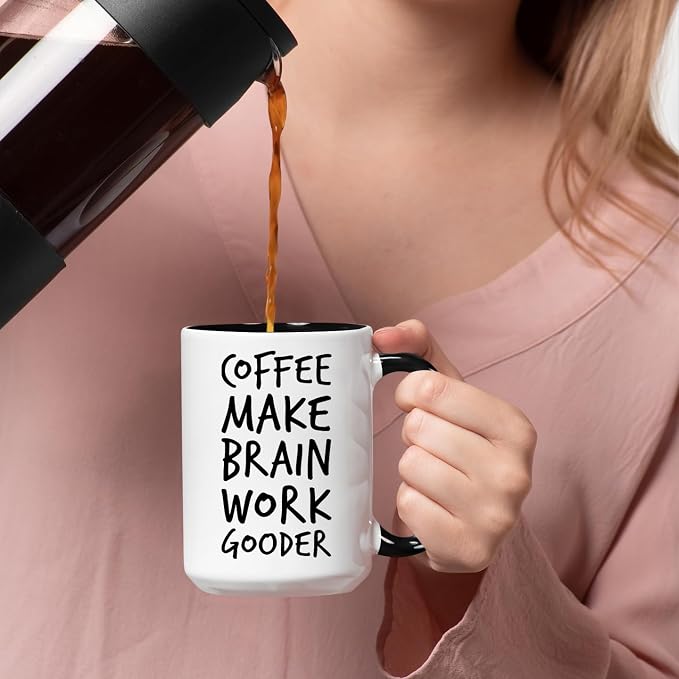 Veracco Coffee Make Brain Work Gooder Mug Funny Coffee Lover Gift Humorous Idea Family Friends Birthday Presents Sarcastic Office Tea Cup Caffeine Addict Brain Booster Gooder Vibes - Image 2