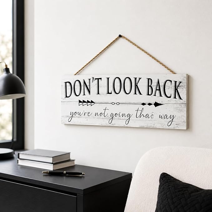 Farmhouse Themed Inspirational Signs: Motivational Quotes "Don't Look Back" Canvas Prints Decor - Vintage Office Decoration Rustic Wall Plaque for Home 6" x 14.5" - Image 8