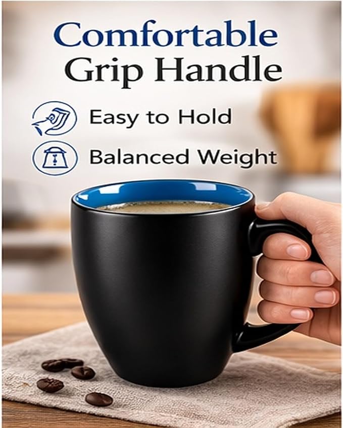 GBhome 16oz Coffee Mugs Set of 6, Large Ceramic Coffee Mugs for Man, Woman, Dad, Mom, Modern Coffee Mugs Set with handle for Tea/Latte/Cappuccino/Milk/Cocoa. Dishwasher&Microwave Safe,Blue - Image 5