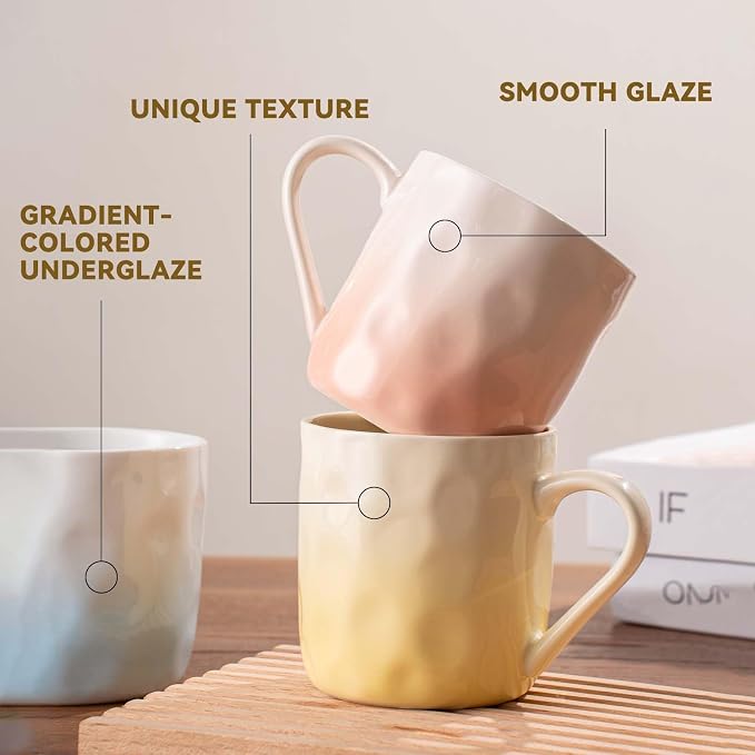 Porcelain Coffee Mugs, Multicolor, Set of 6, 12oz | Hand-Pinch Textured Ceramic, Microwave & Dishwasher Safe, Non-Toxic, Stylish Gift - Image 3