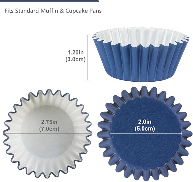Caperci Grease-Resistant Standard Cupcake Liners 150 Counts - Heavy Duty Paper Muffin Baking Cups, Odorless, No Muffin Pan Needed, Easily Peels (Navy Blue) - Image 5