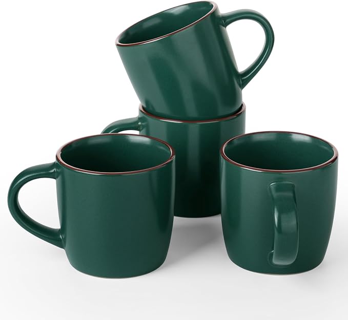 famiware Mercury Coffee Mugs 13 oz, Coffee Mugs Set of 4 with Handle, Ceramic Cups for Latte, Hot Tea, Cappuccino, Mocha, Cocoa, Dark Green by Famiware