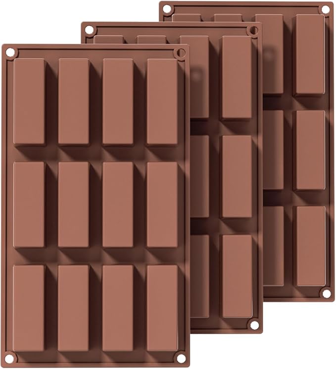 Avidon chocolate bar mold, Silicone Molds Energy Bar Maker for Chocolate Truffles Ganache Bread Brownie, silicone candy bar molds, 3 packs (12 Cavity)