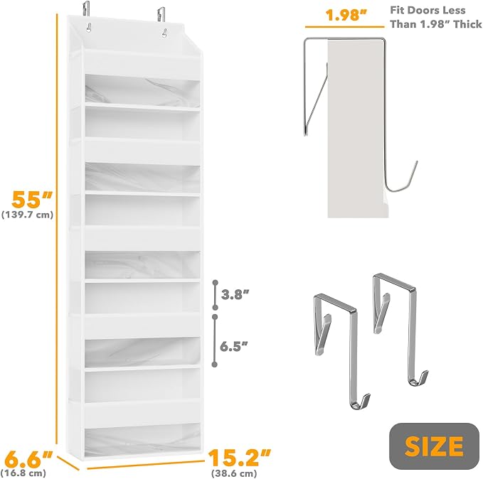 SpaceAid 1 Pack Over The Door Organizer with 5 Large Pockets and 10 Mesh Side Pockets, 5 Layers Door Organizer Hanging with Clear Window for Bedroom, Bathroom, Pantry and Nursery, White - Image 2