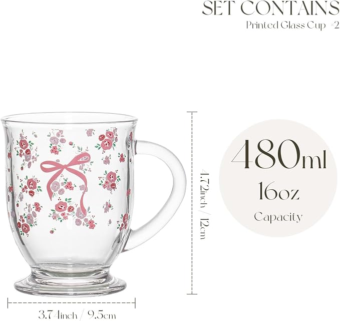 KEMORELA 16oz Gifts for Mom Women Mothers Day Valentines Day Gifts Glass Coffee Cute Pink Bow Mug Best Birthday Valentine's for Her Girlfriend Wife from Daughter Son Tea Cup Christmas Stocking Stuffer - Image 3