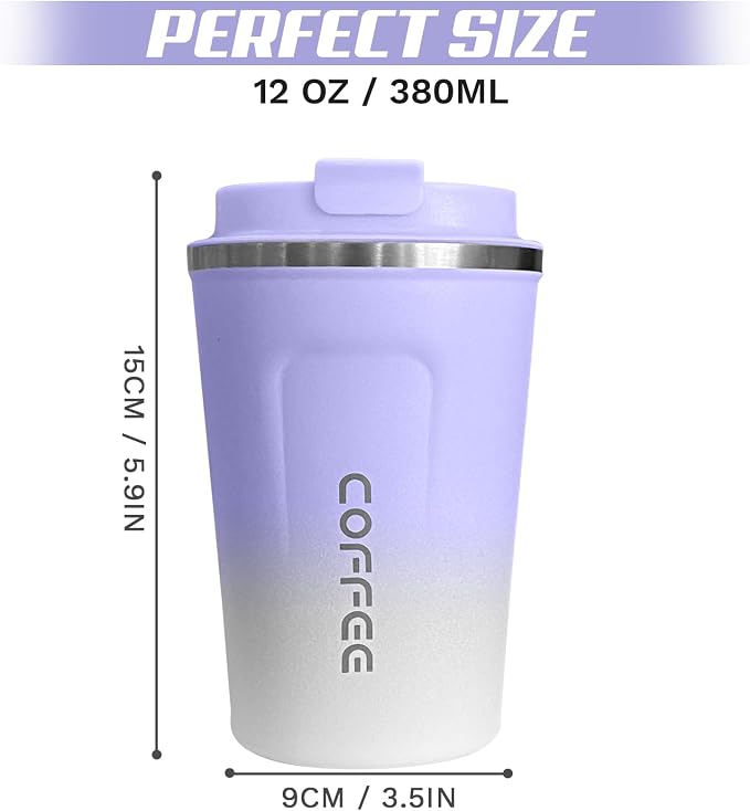 SPLMIFA Travel Coffee Mug Leak-Proof, Reusable Coffee Cups with Lid, Stainless Steel Vacuum Insulated Coffee Tumblers, Thermal Insulation Cup for Men & Women Hot & Cold Drinks(2nd-Purple White, 12OZ) - Image 4