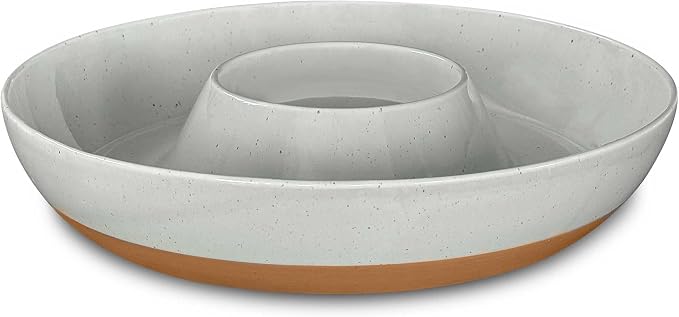 Mora Ceramic Chips and Dip Serving Tray: Large Divided Party Bowl Set for Chips & Salsa, Veggies & Dip, Fruit, Snacks, Entertaining, Hosting, etc. Minimalist Design for the Modern Hostess - Earl Grey by MORA