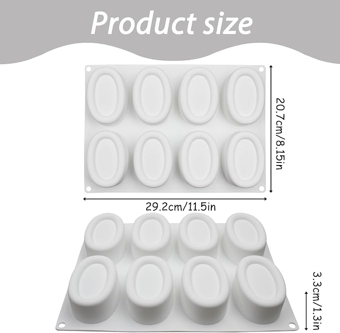 8-Cavity Oval Silicone Financier Mold for Baking Eclairs | 29.2 x 20.7 cm Size, 8 Cavities, Eclair & Canele Use, Non-Stick Surface, Flexible Release - Image 2