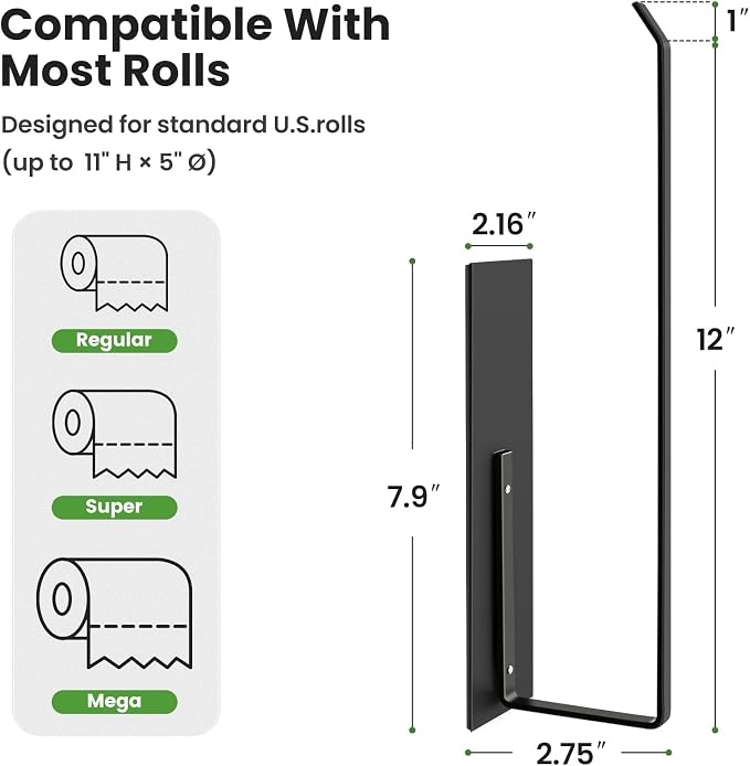 Paper Towel Holder Black, Toilet Paper Roll Holder Magnetic Towel Rack Wall Mount Fridge Organizer Shelf for Towels Rolls Bar Bathroom Toilet Pantry RV Essentials Kitchen Organizers and Storage 2 Pack - Image 2