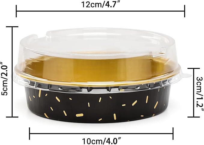 Beasea Mini Aluminum Pie Pans with Lids, 100 Pack 4” 8oz Black Gold Baking Pie Foil Tins Small Round Tart Cups Containers for Individual Cupcake Muffin Cheesecake Dessert Ramekins Quiche Oven Dishes - Image 2