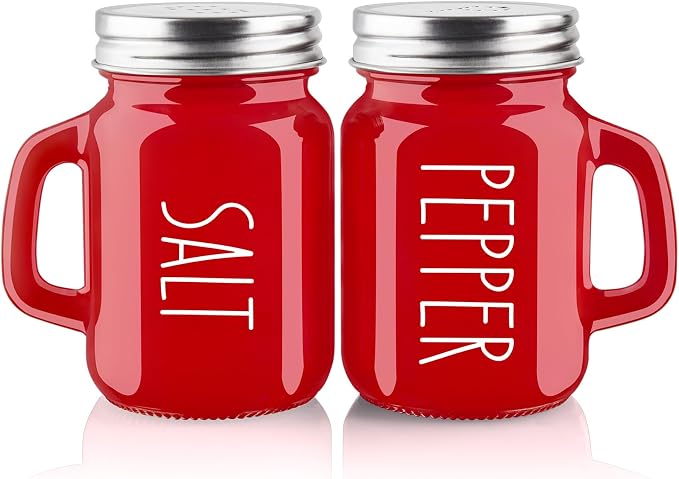 Red Salt and Pepper Shakers Set, ZOSUJO 4 oz Cute Modern Glass Christmas Red Shaker Sets with Stainless Steel Lids, Red Kitchen Decor and Accessories for Home Restaurants Weddings by ZOSUJO