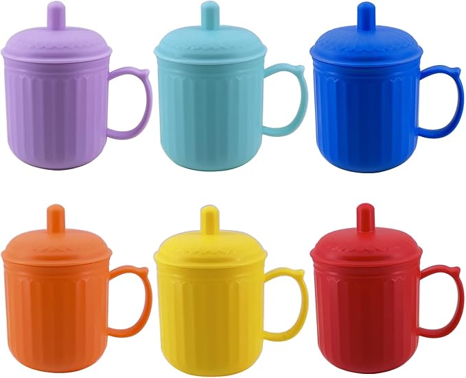 Plastic Coffee Mug with Lid (Non-Sealed) Set 6, 13-oz Cups Playful | BPA Free Reusable Food Grade PP, Unbreakable, Dishwasher Safe, Lightweight, Elderly Kid Safe, Kitchen Party Camping Outdoor by YUYUHUA