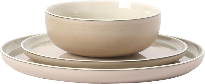 Gibson Elite Island Bay 12-Piece New Bone China Dinnerware Set Service for 4, Reactive Glaze Plates and Bowls, Dishwasher and Microwave Safe, Cream and Green - Image 9