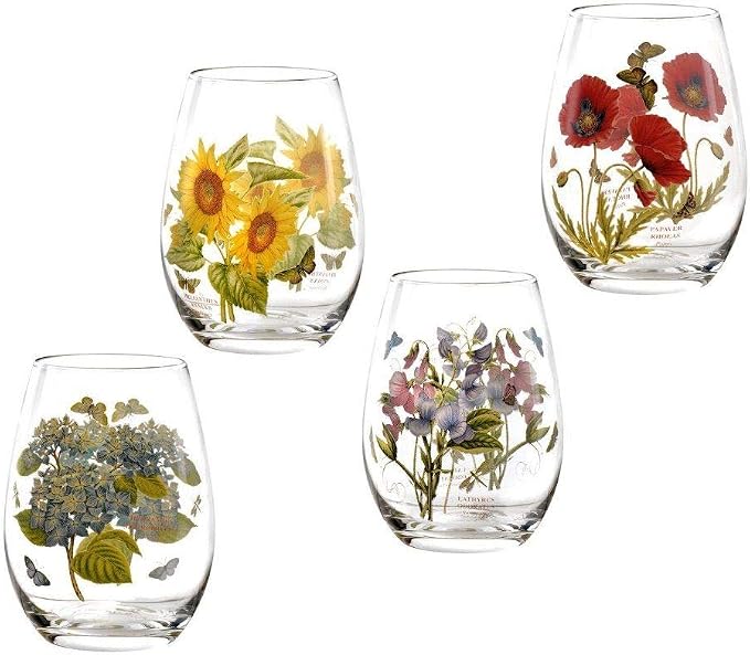 Portmeirion 630925 Botanic Garden Stemless Wine Glasses (Set of 4), 20 oz, Clear by Portmeirion