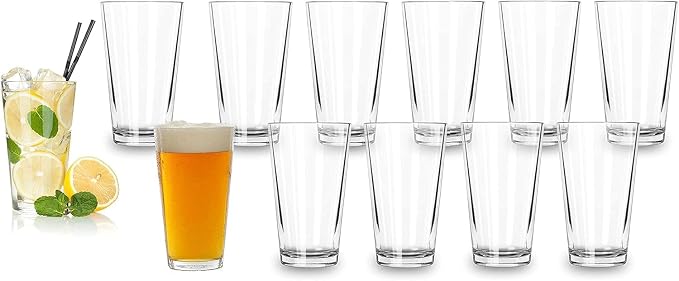 Bulk Classic Premium Beer Pint Glasses 16 Ounce – Set Of 12 Highball Cocktail Mixing Glass – Perfect for Cold Beverages, Soda, Water - Used in Bar, Restaurant by LightInTheDark