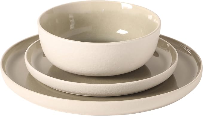 Gibson Elite Tahoe Sunset 12-Piece Reactive Stoneware Dinnerware Set – Matte Exterior & Shiny Interior Plates and Bowls, Durable Everyday Dish Set, Microwave & Dishwasher Safe - Grey - Image 7