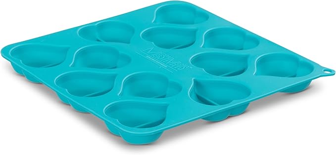 Messy Mutts Silicone Bake & Freeze Treat Making Mold | 2 Pack | 12 Heart Shaped 1 oz Molds | 9" x 9" Tray | Dishwasher, Freezer, Oven Safe | Blue/Watermelon