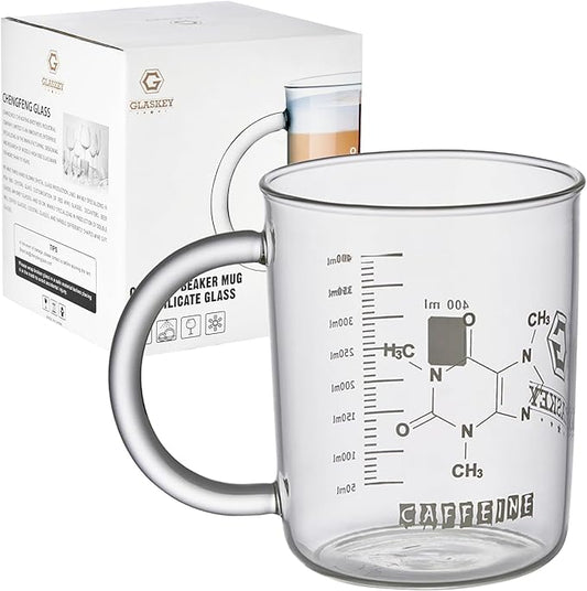 GLASKEY Caffeine Beaker Mug,16 oz Anti-Dripping Borosilicate Caffeine Mug,Cool Coffee Mugs with Handle,Chemistry Mug,Novelty Chemistry Science Teacher Gifts for Women Men