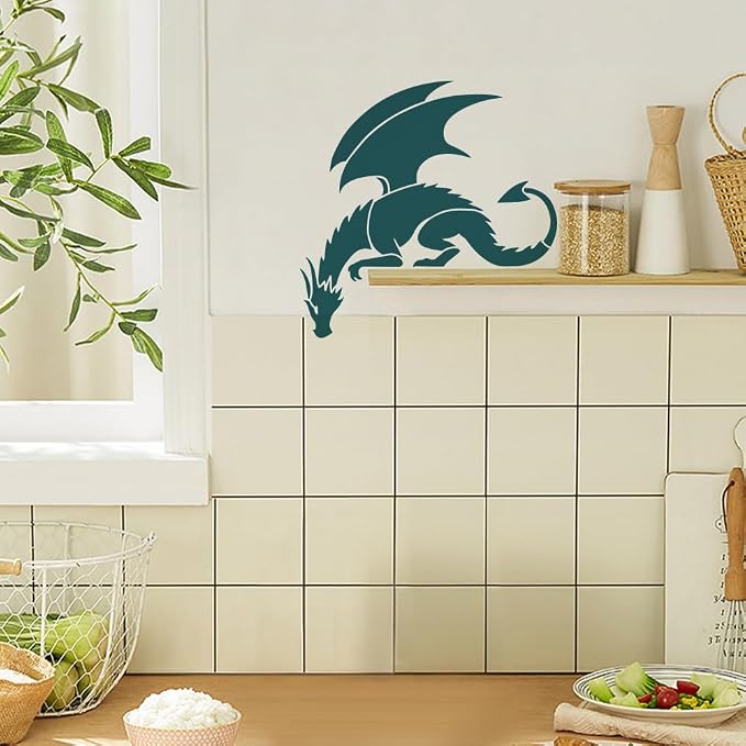 FINGERINSPIRE Dragon Painting Stencil with Paint Brush 11.8x11.8inch Pterosaur Drawing Template Dragon Pattern Stencil Corner Theme Decoration Template for Painting on Wood Wall Fabric Furniture - Image 6