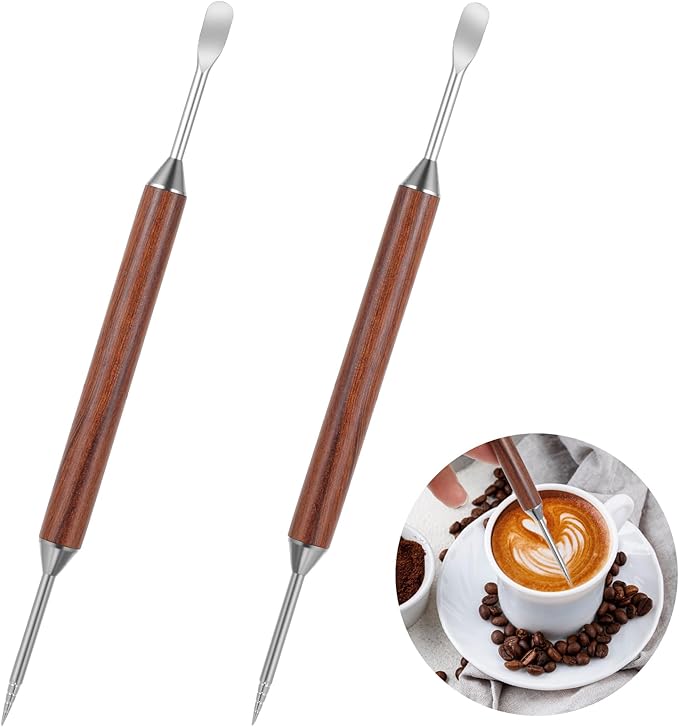 2Pcs Latte Art Pen Set, Coffee Drawing Tool, Stainless Steel Pen for Coffee, Dual-Ended Latte Art Tool, Barista Tools, Suitable for Coffee Drawing Making Enthusiasts