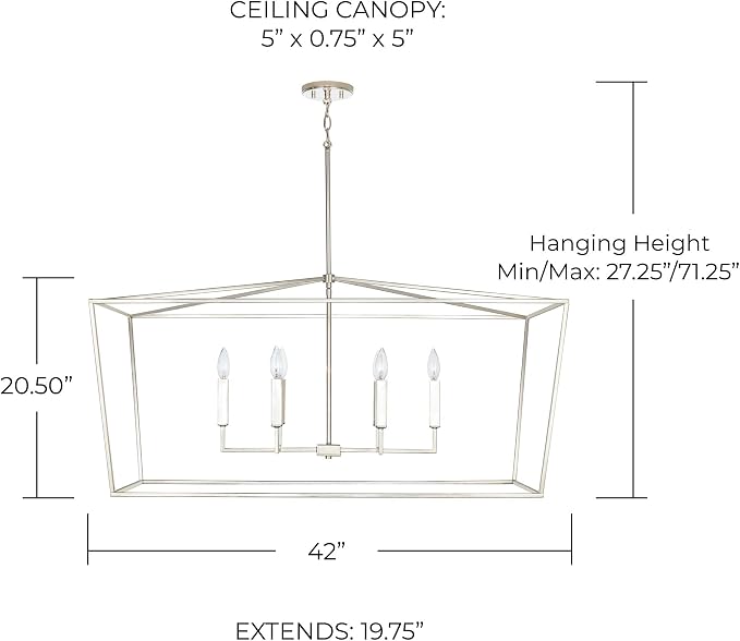 Capital Lighting 837661PN Thea Symmetrical Clear Line Island/Linear Pendant, 6-Light 360 Total Watts, 21" H x 42" W, Polished Nickel - Image 5