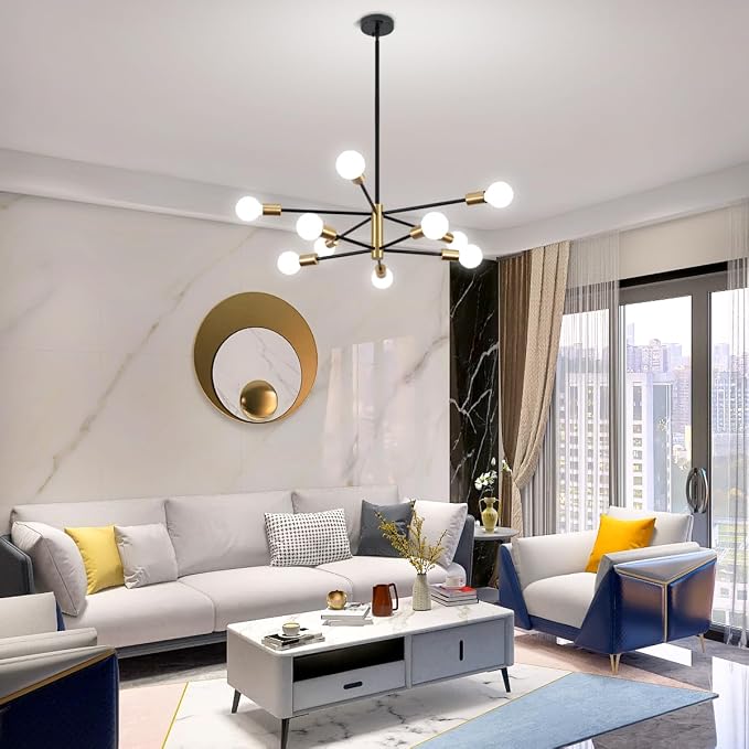 10-Light Modern Chandelier Sputnik Light Fixtures, Mid Century Chandelier Dining Room Light, Black and Gold Ceiling Lights Chandeliers for Bedroom Living Room Kitchen - Image 3