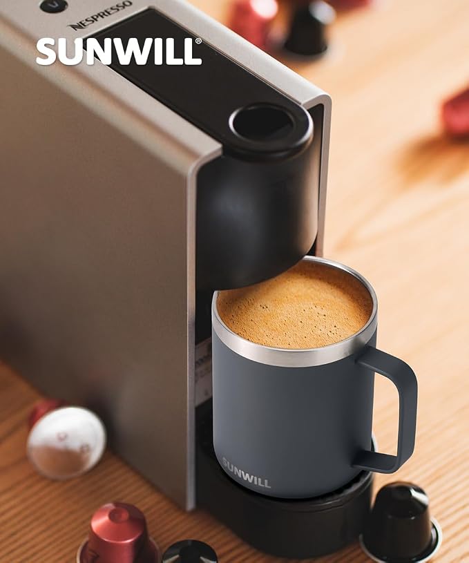 SUNWILL Travel Coffee Mug with Lid, Insulated Tumbler with Handle, 14 oz Stainless Steel Cup for Home, Office, Camping, Powder Coated Charcoal - Image 6