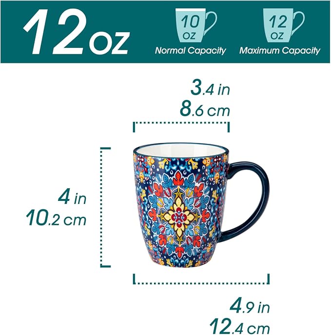 vancasso SIMI 12 oz Coffee Mugs Set of 6, Ceramic Mug with Handle, Boho | Coffee Cups for Latte, Tea, Cappuccino & Hot Chocolate, Easy-Grip Mug, Dishwasher & Microwave Safe, Bohemian Gift Set - Image 2