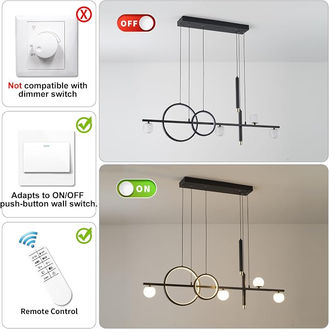 ORANOOR Modern LED Pendant Lights, Dimmable 47inch Linear LED Chandelier | Upgraded Black & Gold Dining Room Hanging Light Fixtures Kitchen Island Globe Pendant Lighting for Dining Table (4200lm) - Image 8