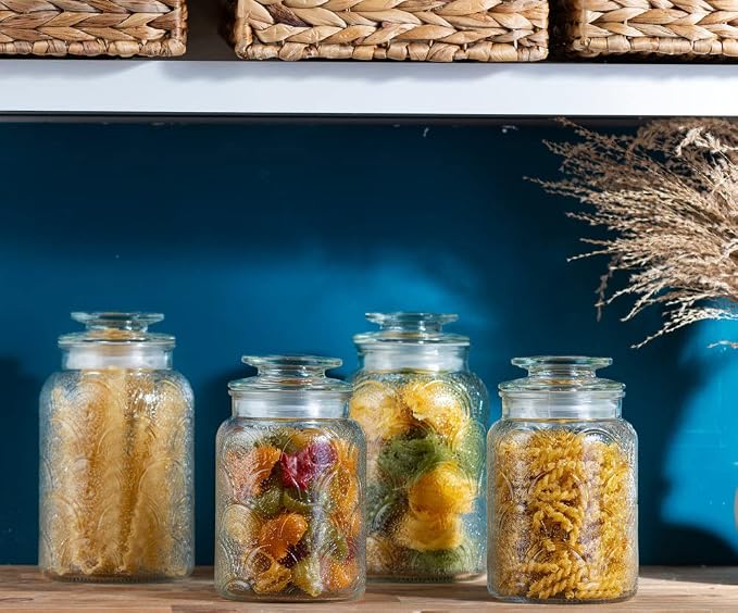 4pc Vintage Glass Canister Set with Airtight Lids - For Kitchen Food Storage and Organization - Image 5