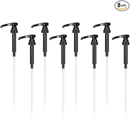 Zopeal 8 Pieces Coffee Syrup Pump Dispenser Fits 750ml/25.4oz Bottles, Skinny Syrup Pump for Coffee Flavoring, Creamers, Caramel, Beverages, Kitchen Cafe Bar Drinking Mixes Food Dispenser(Black)