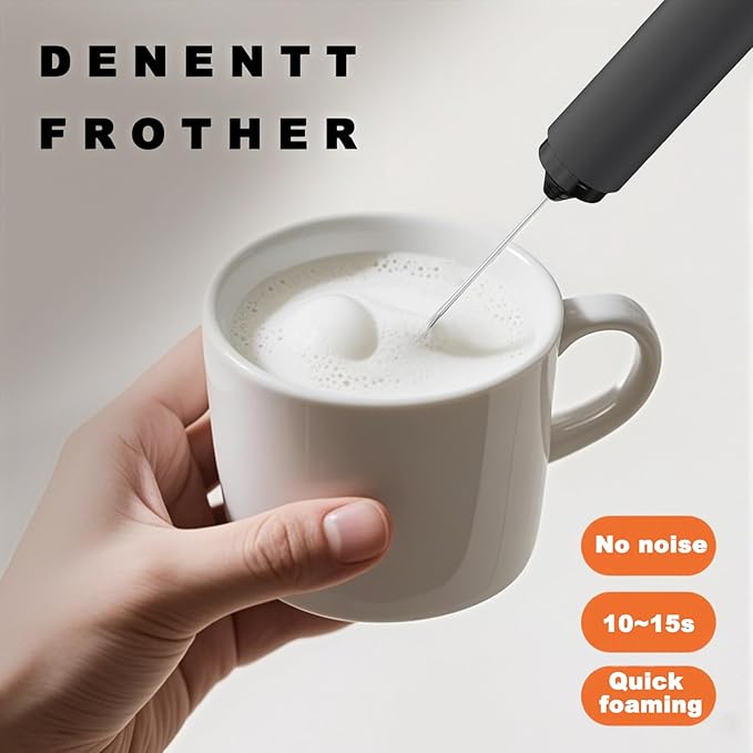 Handheld Milk Frother with Cover- 15-Second Silent Drink Mixer, Travel-Ready with ABS Sleeve, Battery-Powered for Coffee, Matcha & Shakes (With Cover) (Rechargeable)