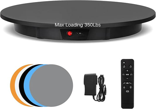 JAYEGT Motorized Rotating Display Stand, 350Lbs Load，360 Degree Electric Rotating Potography Turntable for Products Display，Live Show， Remote Control +5 Colors Backgrounds (Black/23.6Inch/Wired)