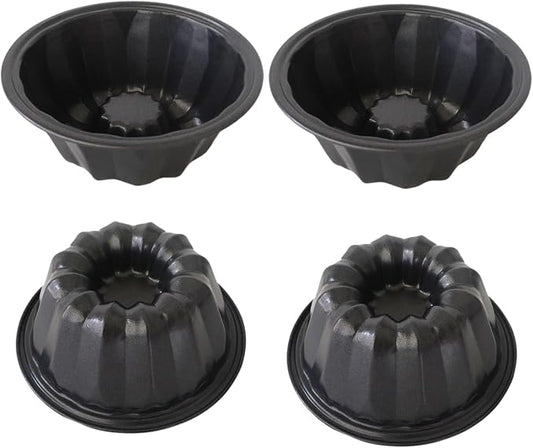 4 Inch Mini Fluted Cake Pan, Carbon Steel Round Cake Mold | Nonstick Flan Pan for Cakes, Tarts, Pies, Muffin, Cupcake, Pizzas, 4 Pack by LoveDeal