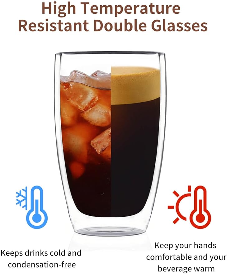 DOPUDO 17oz Double Wall Glass Coffee Mugs, Insulated Coffee Mug, Clear Borosilicate Glass Coffee Cups for Cappuccino, Tea, Lightweight and Microwave Safe - Image 3