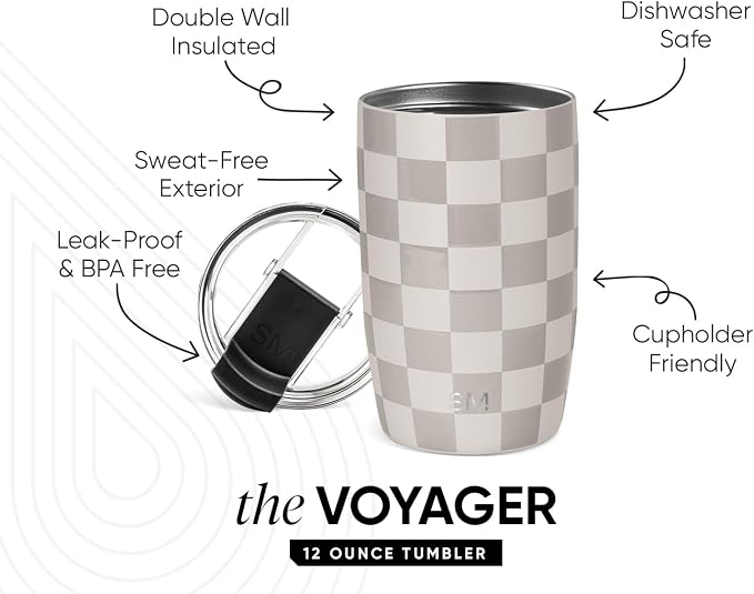 Simple Modern Travel Coffee Mug with Lid | 12oz | Checkered | Voyager Coffee Cup, Coffee Tumbler for Hot & Iced Drinks | Insulated Stainless Steel Travel Mug | Checkmate - Image 2