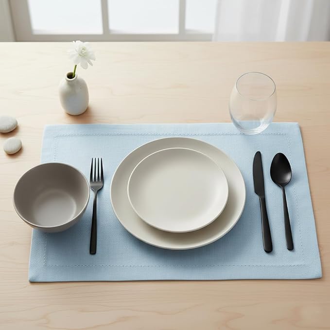 Urban Villa Two Tone Placemat Cotton Tablemat 14x20 (Set of 6) Sky Blue - Image 5