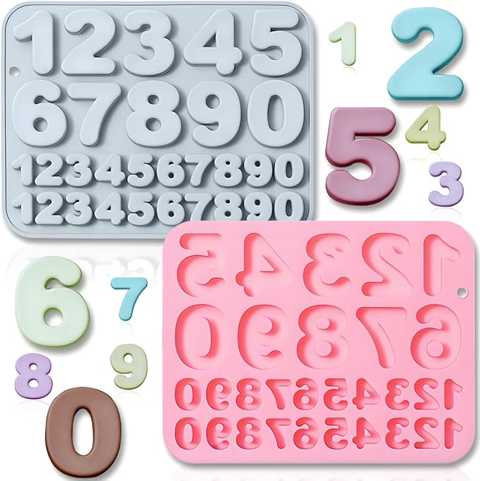 2 Pack Number Silicone Cake Molds 30 Cavity Medium and Small Size 3D 0-9 Digital Mould Tray DIY Baking Decorating Tools for Chocolate Candy Cupcake Mousse Dessert Gummy Handmade Soap Clay