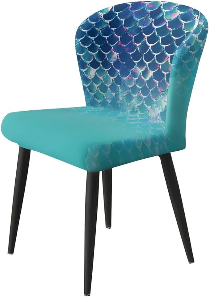 Blue Mermaid Scale Bar Stool Covers High Stool Chair Cover for Party Kitchen Club, Reusable Waterproof 2 Pcs Bar Stool Covers Decorative Covers - Image 3