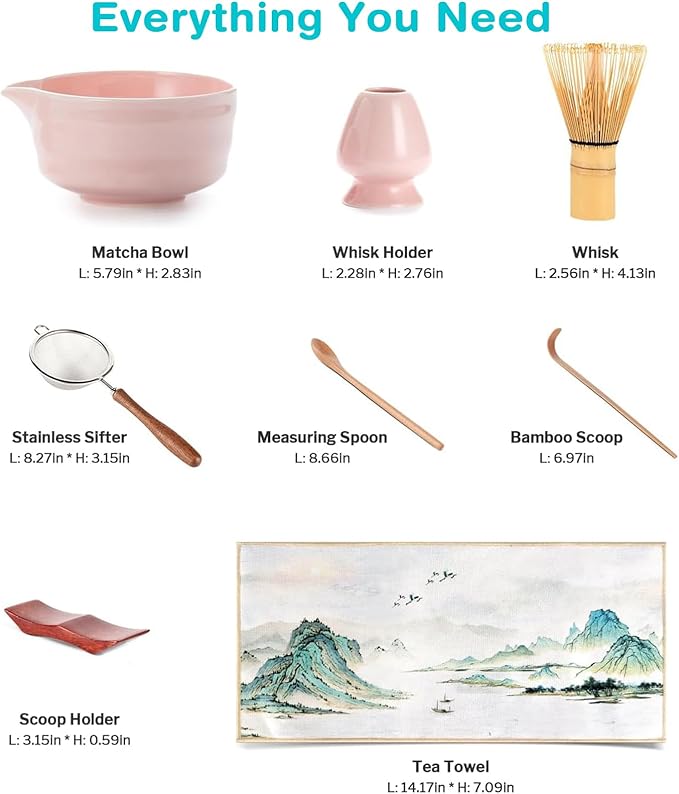 Premium Matcha Ceremony Set – Complete 9-Pcs Ritual Kit – Presented in Luxury Magnetic Gift Box, Perfect for Gifting or Self-Care (Sakura Pink)