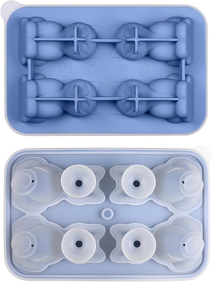 3D Cat Silicone Ice Cube Mold with Funnel - Whiskey & Cocktail Ice Trays for Bourbon, Brandy, Fast Freeze BPA-Free, Easy Release Novelty Gift for Men (blue)