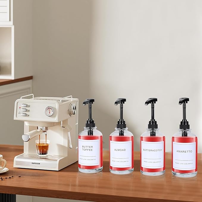 Syrup Dispenser for Coffee Bar 16.9oz Coffee Syrup Dispenser with Labels Coffee Bar Accessories 500ML Coffee Syrup Bottles (White 2)