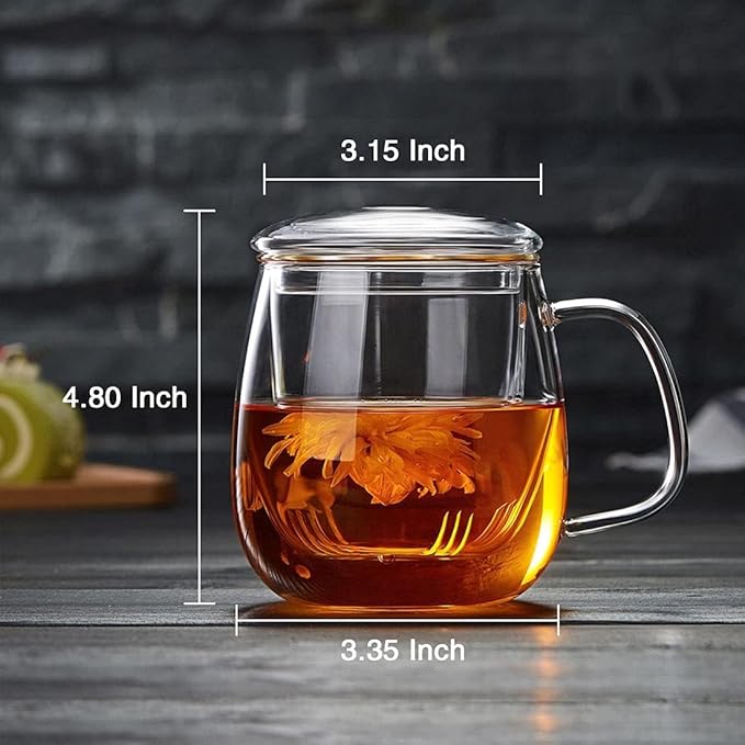 Glass Teacups 24 Pack Glass Tea Cup with Infuser and Lid, 17.6oz/520ml Large Borosilicate Teacup,Tea Clear Mug Cup for Loose Leaf Blooming Tea, Microwave & Dishwasher Safe