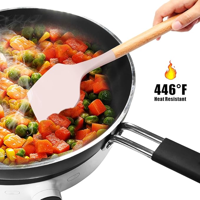 oannao Silicone Cooking Utensils Set - 446°F Heat Resistant Silicone Kitchen Utensils for Cooking,Kitchen Utensil Spatula Set w Wooden Handles, BPA FREE Gadgets for Non-Stick Cookware (Colorful) - Image 9