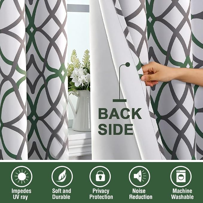 H.VERSAILTEX Blackout Curtains 96 inch Length 2 Panels Set Thermal Curtains & Drapes Window Treatment Noise Reducing Geometric Modern Grommet Living Room Curtains for Bedroom - Ivy and Gray - Image 4