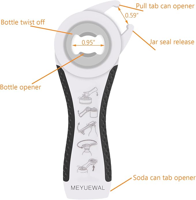 Jar Opener Bottle Opener for Weak Hands, 5 in 1 Multi-Function Can Opener Bottle Opener Kit with Silicone Handle Easy to Use for Children, Elderly and Arthritis Sufferers (White) - Image 5