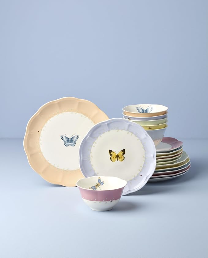 Lenox Dinnerware Set, Butterfly Meadow Colors 18-Piece Set, Service For 6, Porcelain, Dishwasher Safe, Colorful Design, Dinner Plates, Accent Plates, Bowls, Plate & Bowl Sets (18 Pieces, Assorted) - Image 2