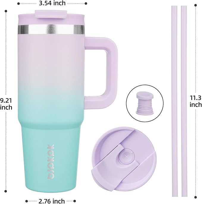 BJPKPK 30 oz Insulated Tumbler with Handle & Straw, Stainless Steel | Double Wall Vacuum Insulation, Leak Proof, BPA Free, Dishwasher Safe, Cupholder Friendly, Travel & Outdoor, Lavender Green - Image 3